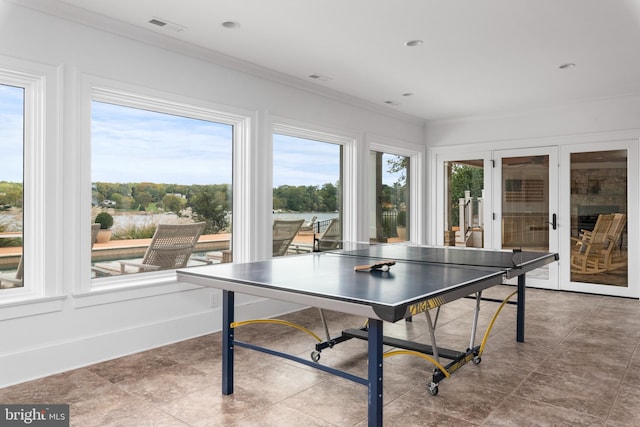 803 Coachway, Annapolis, MD 21401 - game room featuring visible vents, french doors, baseboards, and ornamental molding