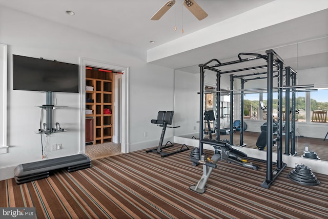 803 Coachway, Annapolis, MD 21401 - workout room with recessed lighting, baseboards, carpet floors, and ceiling fan