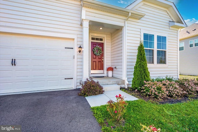 doorway to property featuring a garage