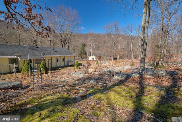 view of yard with a wooded view