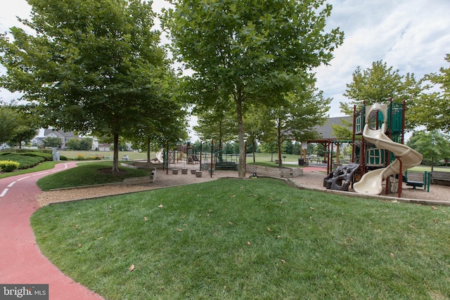 communal playground with a lawn