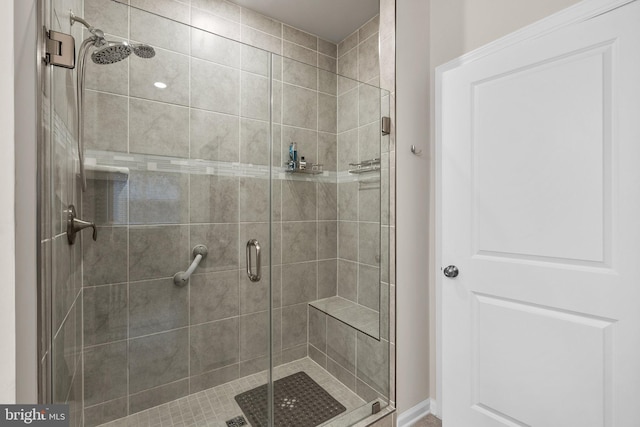 bathroom with a shower stall