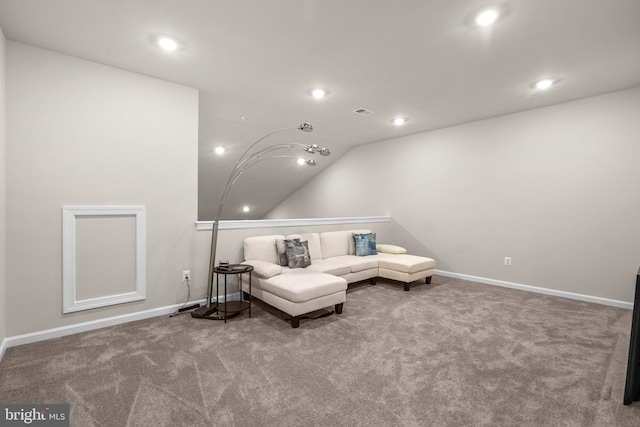 sitting room featuring carpet, visible vents, and recessed lighting