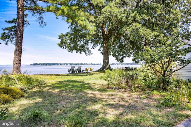 view of yard featuring a water view