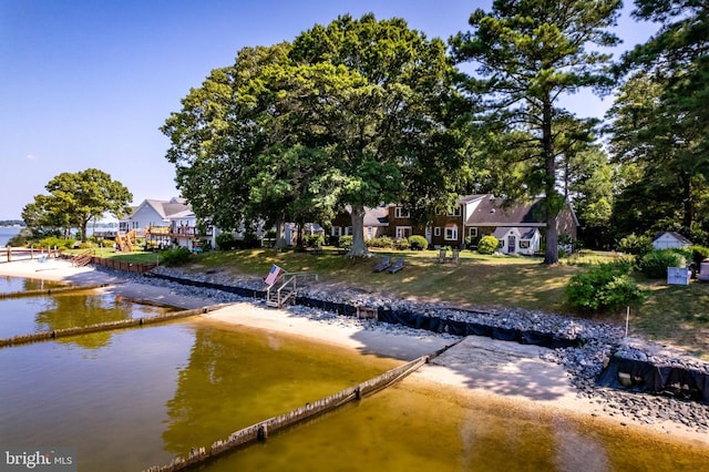 dock area with a water view