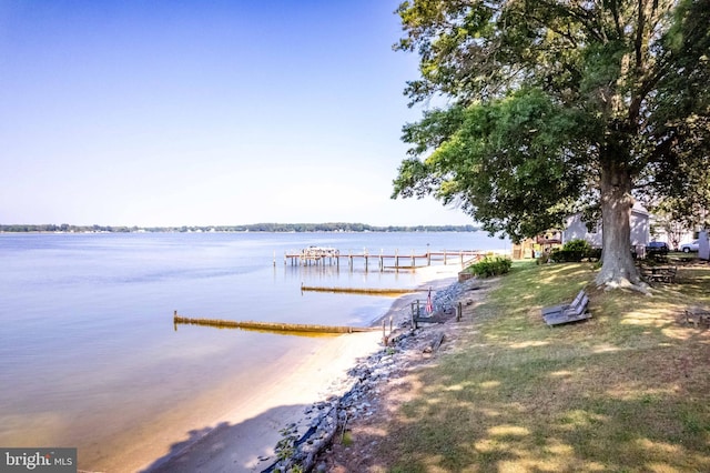 view of dock with a water view