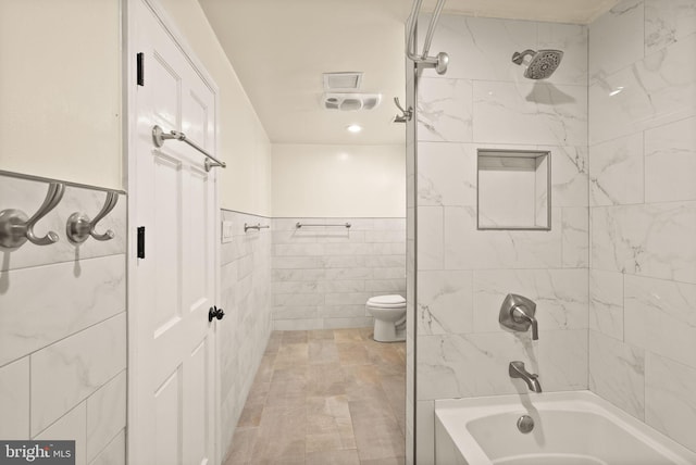 5924 Kimble Ct, Falls Church, VA 22041 - full bath with toilet, visible vents, tile walls, and bathing tub / shower combination