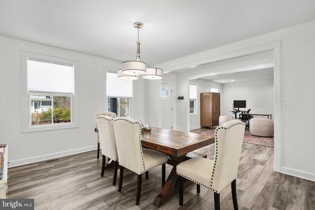 dining room featuring baseboards and wood finished floors