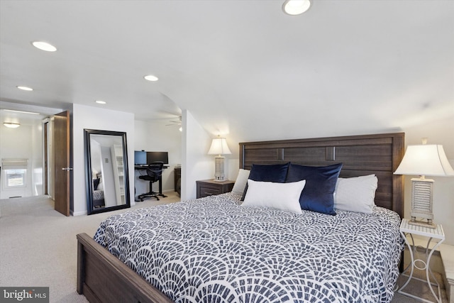 carpeted bedroom featuring recessed lighting