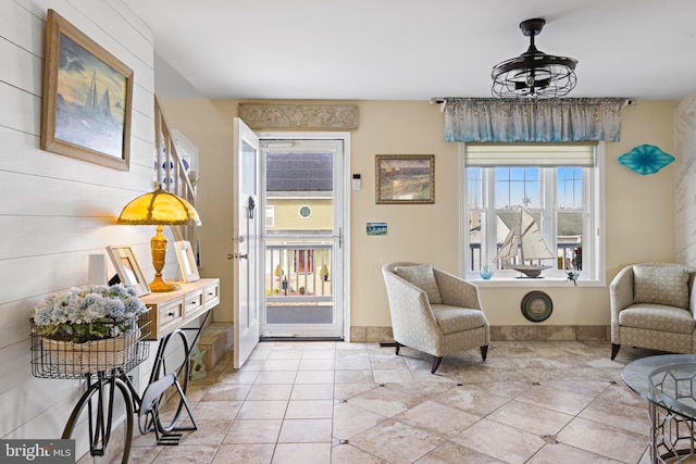 living area featuring light tile patterned floors