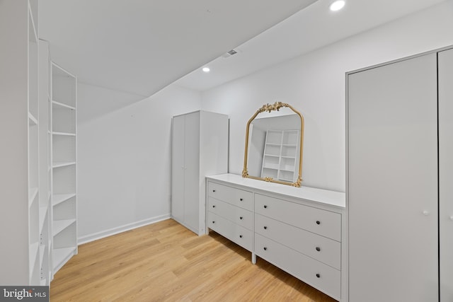 walk in closet with visible vents and light wood-style flooring