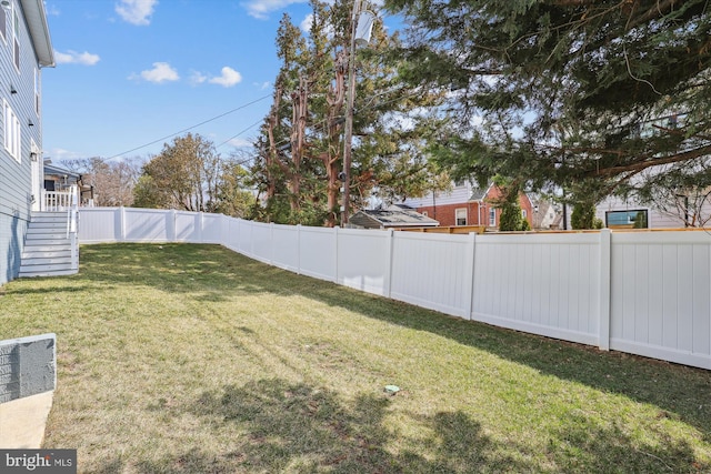 view of yard featuring a fenced backyard