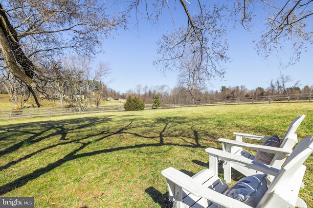 view of yard with a rural view and fence