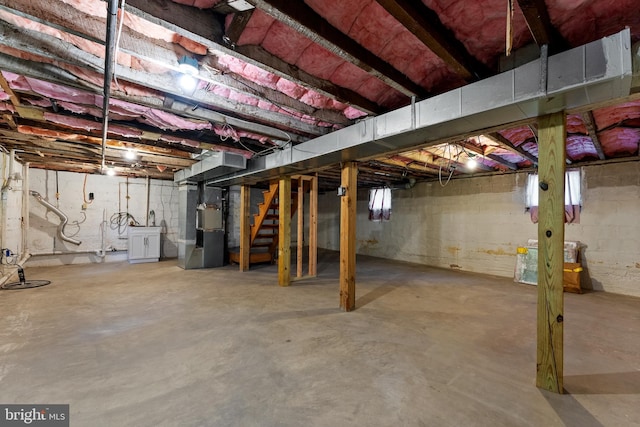 basement with heating unit