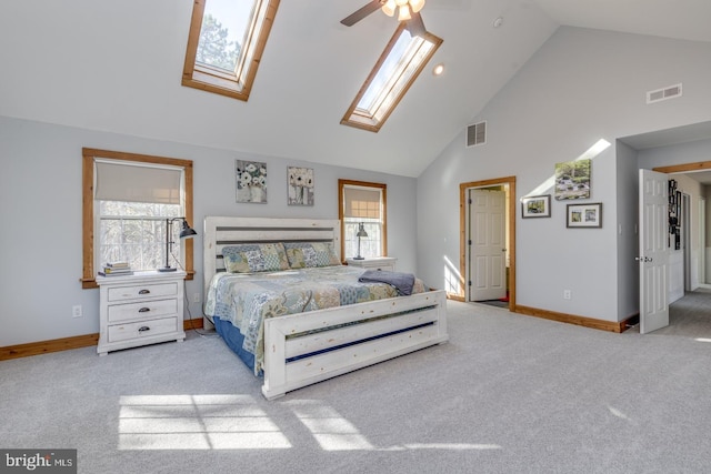 bedroom featuring carpet floors, multiple windows, and visible vents