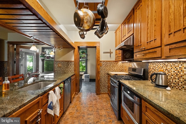 5724 4th St NW, Washington, DC 20011 - kitchen with a sink, under cabinet range hood, appliances with stainless steel finishes, and plenty of natural light