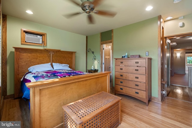 5724 4th St NW, Washington, DC 20011 - bedroom with wood finished floors, a wall mounted AC, recessed lighting, and a ceiling fan