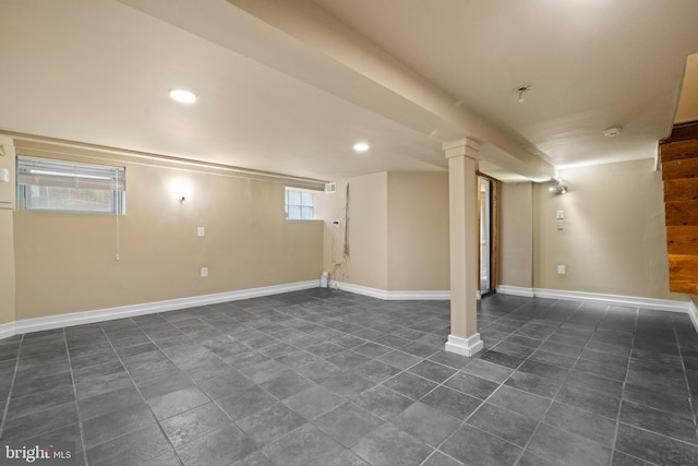 5724 4th St NW, Washington, DC 20011 - below grade area with dark tile patterned flooring, baseboards, and recessed lighting