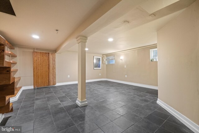 5724 4th St NW, Washington, DC 20011 - below grade area featuring recessed lighting, baseboards, and stairs