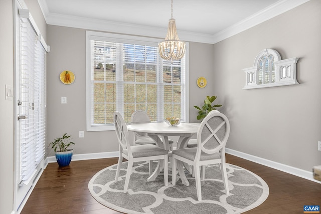 dining area with dark wood-style flooring, plenty of natural light, and baseboards