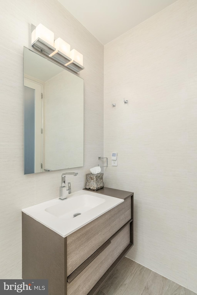 bathroom featuring wood finished floors and vanity