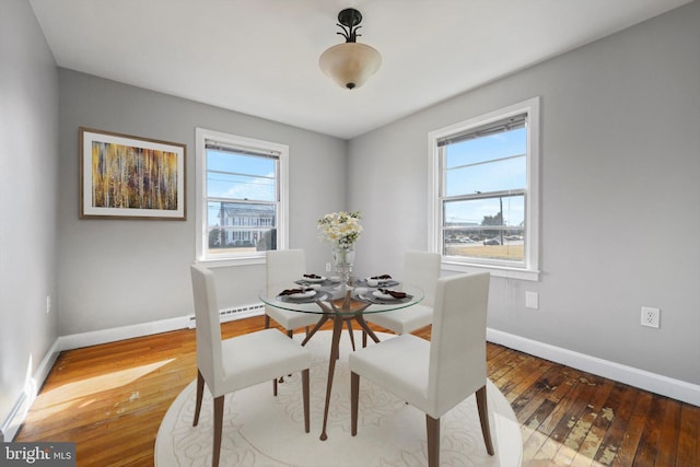 dining area featuring hardwood / wood-style floors, baseboards, and a wealth of natural light