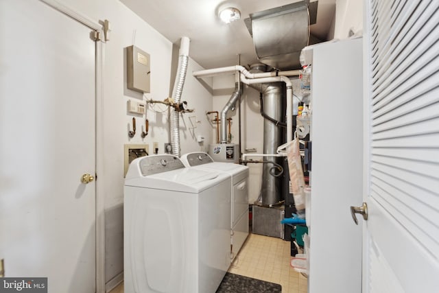 laundry area featuring laundry area, separate washer and dryer, and light floors