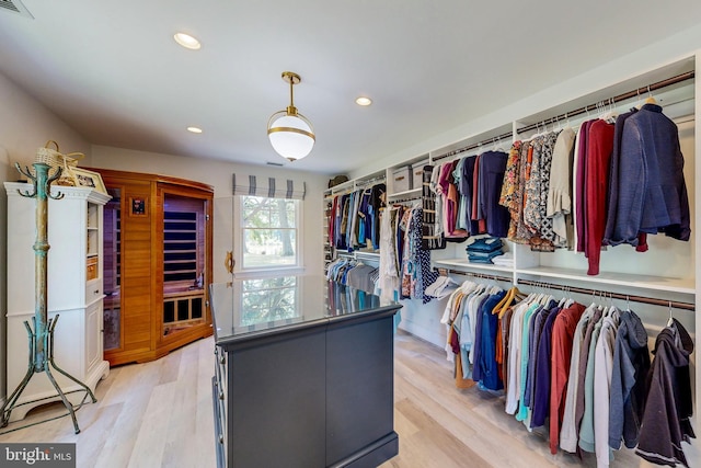 spacious closet with visible vents and light wood finished floors