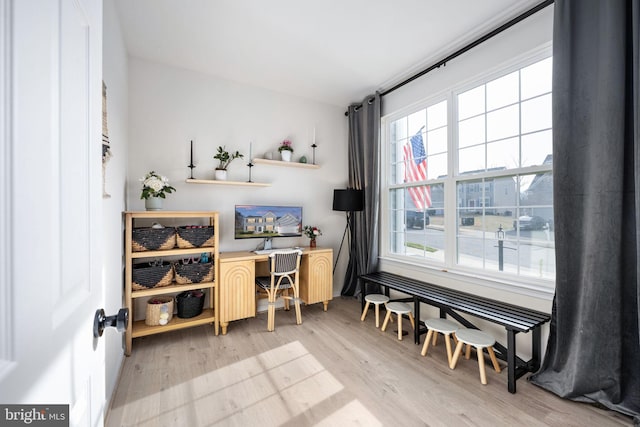 office space featuring light wood-style flooring