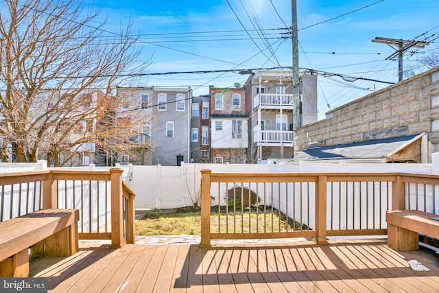 deck with a fenced backyard