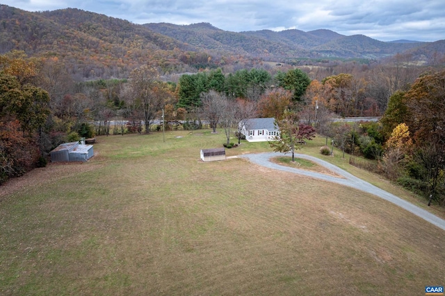 bird's eye view with a mountain view