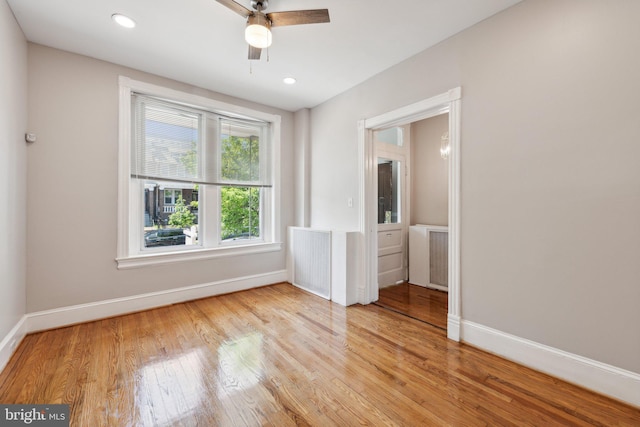 1306 E St NE, Washington, DC 20002 - unfurnished bedroom with baseboards, wood finished floors, a ceiling fan, and recessed lighting
