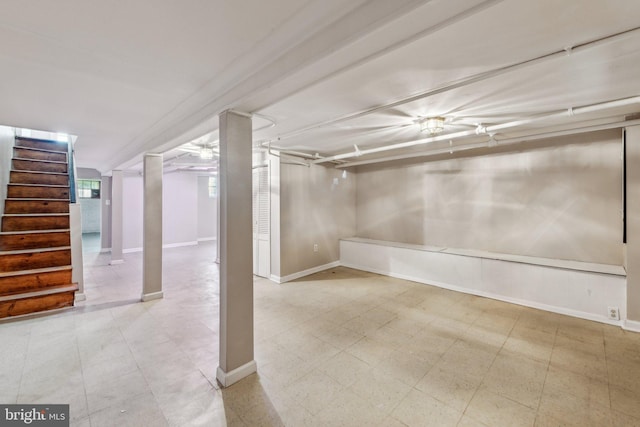 1306 E St NE, Washington, DC 20002 - basement featuring stairs, baseboards, and tile patterned floors