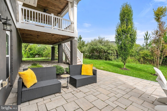 view of patio with stairway