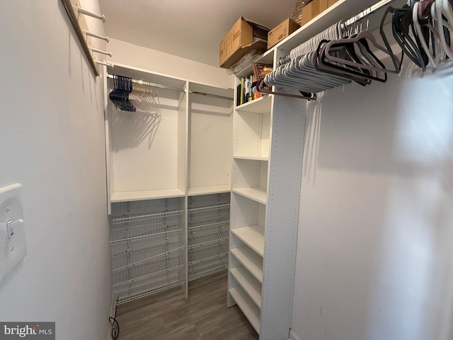 walk in closet with wood finished floors