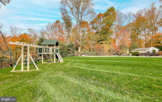 view of yard with a playground