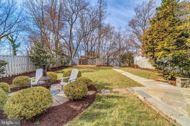 view of yard featuring a patio and a fenced backyard