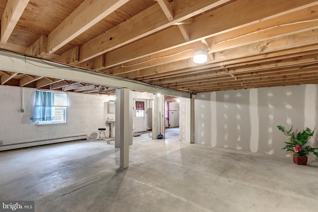 basement with a baseboard radiator