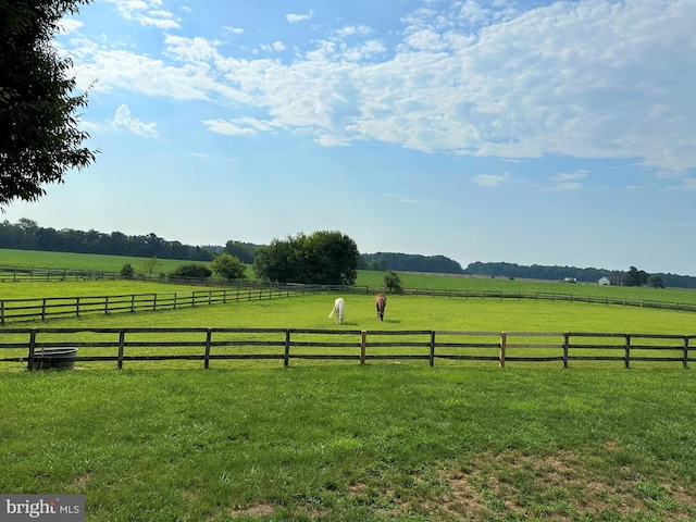 view of yard with fence and a rural view