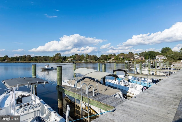 view of dock with a water view