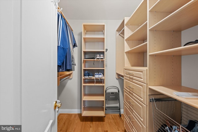 walk in closet featuring light wood-style flooring