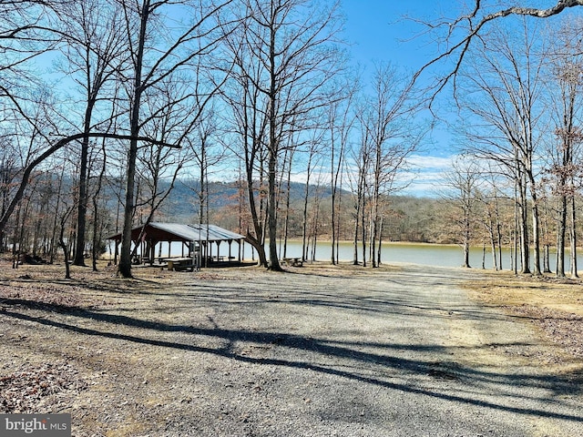 exterior space featuring a water view