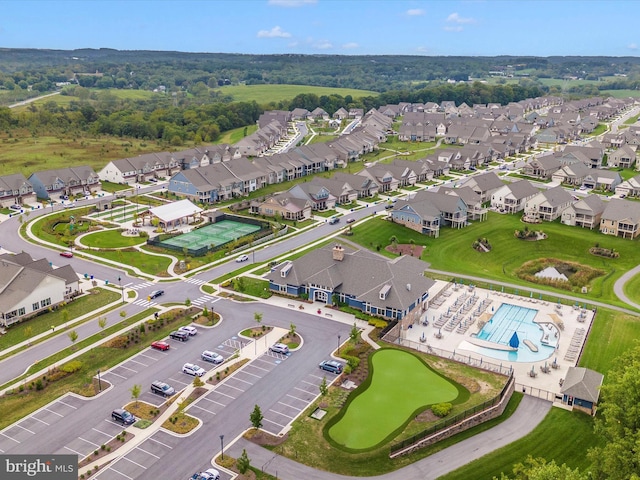 drone / aerial view with a residential view