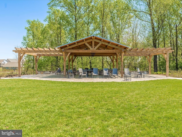 view of home's community with a gazebo, a yard, and a pergola