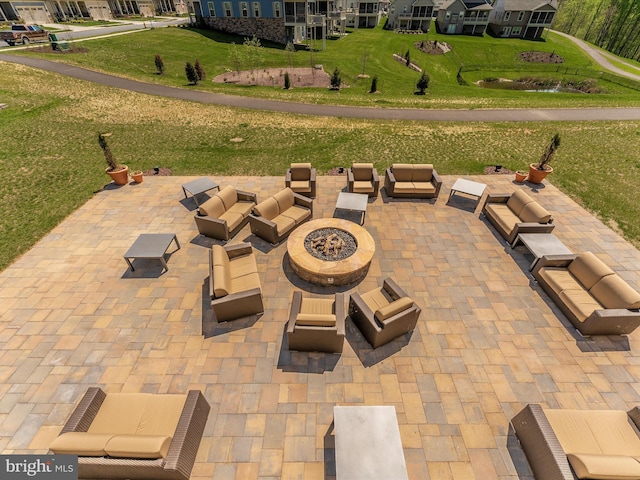 view of patio / terrace featuring a fire pit