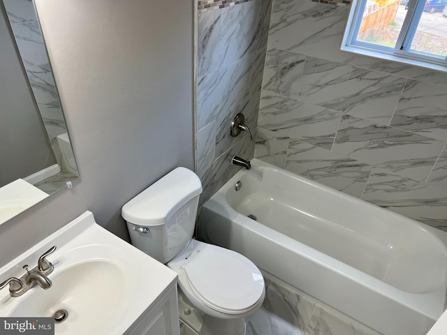 full bath with toilet, tub / shower combination, and vanity