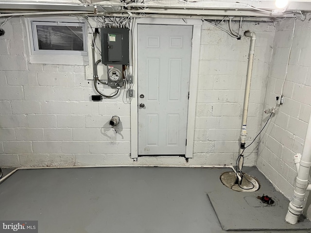 unfinished basement with electric panel