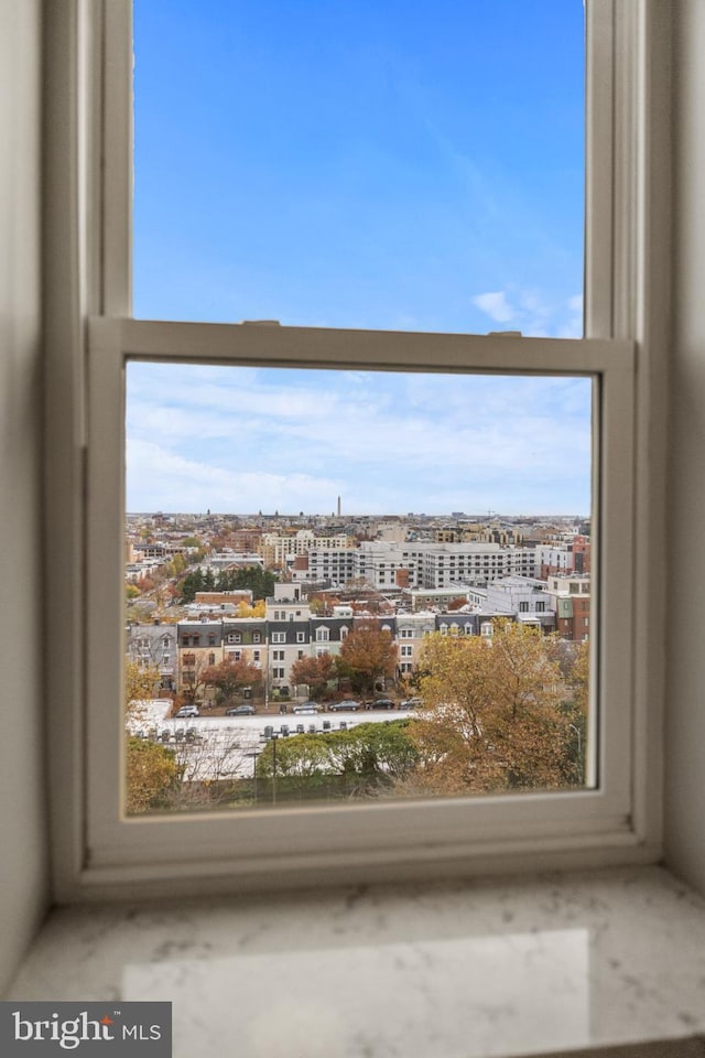 interior details featuring a city view