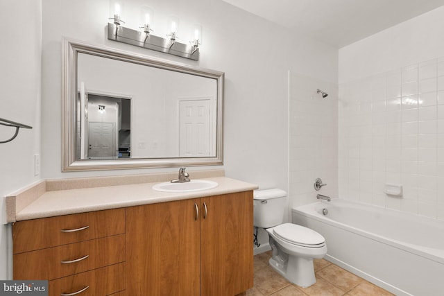 full bath featuring shower / washtub combination, vanity, toilet, and tile patterned floors