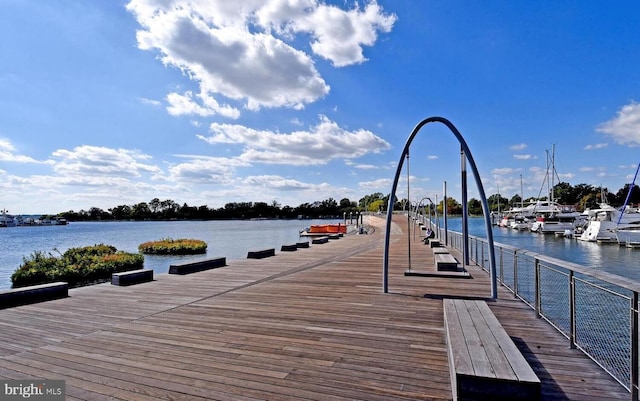 dock area featuring a water view